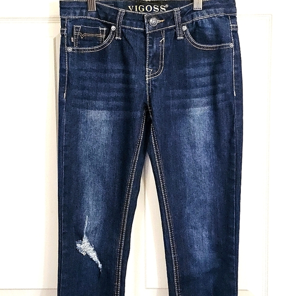 Vigoss Girls Denim Jeans 12 The Austin Ankle Skinny Embroidered Floral Western - Picture 2 of 8